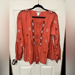 Gunit Boutique Long Sleeve Tie Detail Embroidered Blouse XL